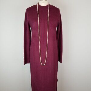 Apricot Burgundy Wine Long Sleeve Knit Sweater Midi Dress Size 10 NEW w/Tags